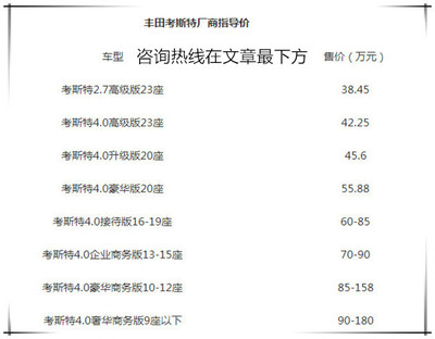 豐田考斯特12座(阿爾法版)商務(wù)車 價(jià)格優(yōu)惠與咨詢指南